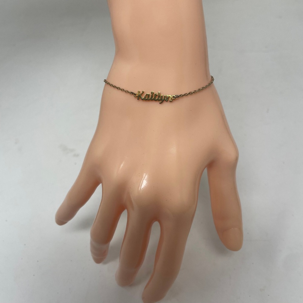 Kaitlyn Nameplate Bracelet Gold Tone Script Personalized Adjustable Chain 8 Inch